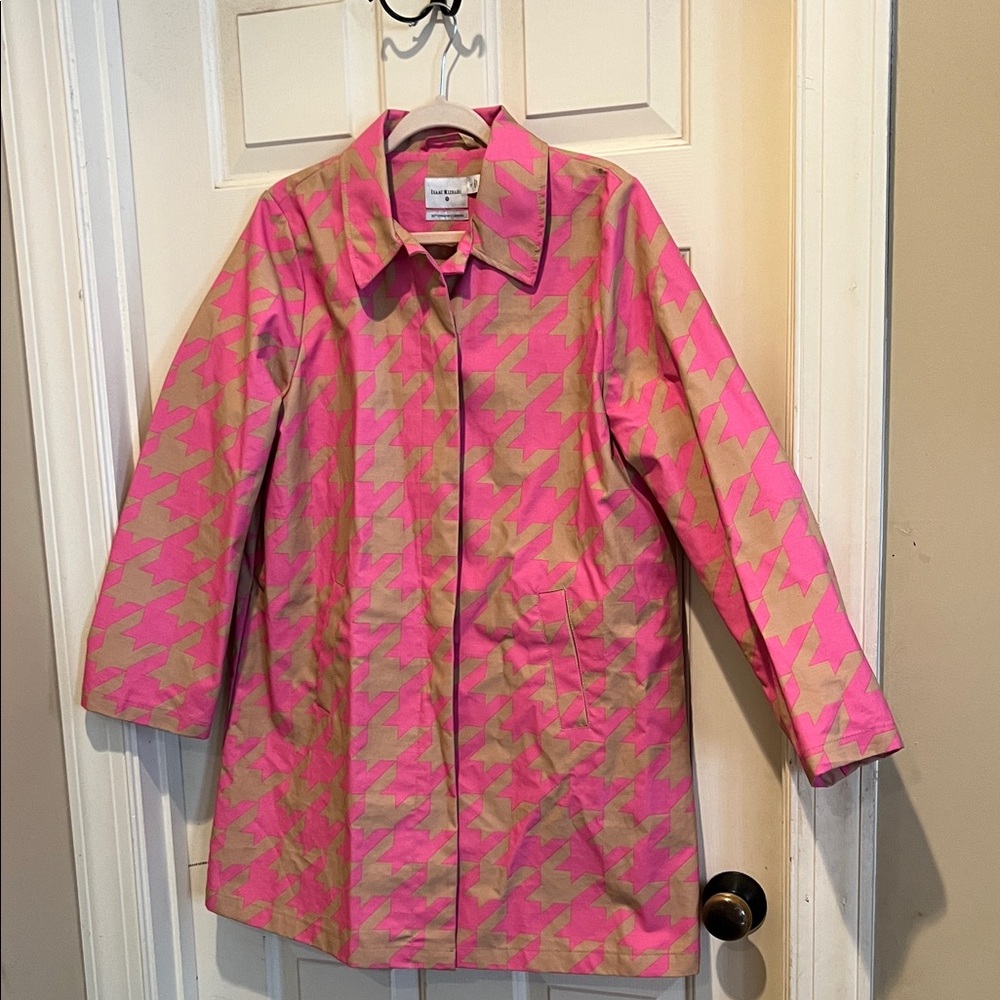 Isaac Mizrahi Pink and khaki Houndstooth Trench Coat 20th anniversary collection